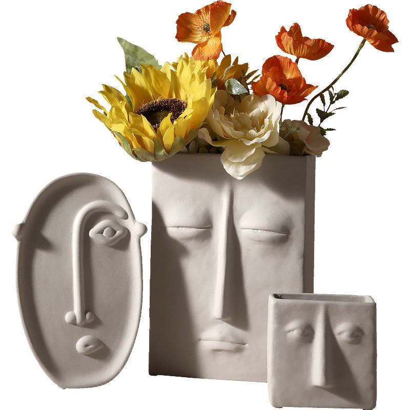 Nordic Modern Creative Ceramic Vase Abstract Face Design
