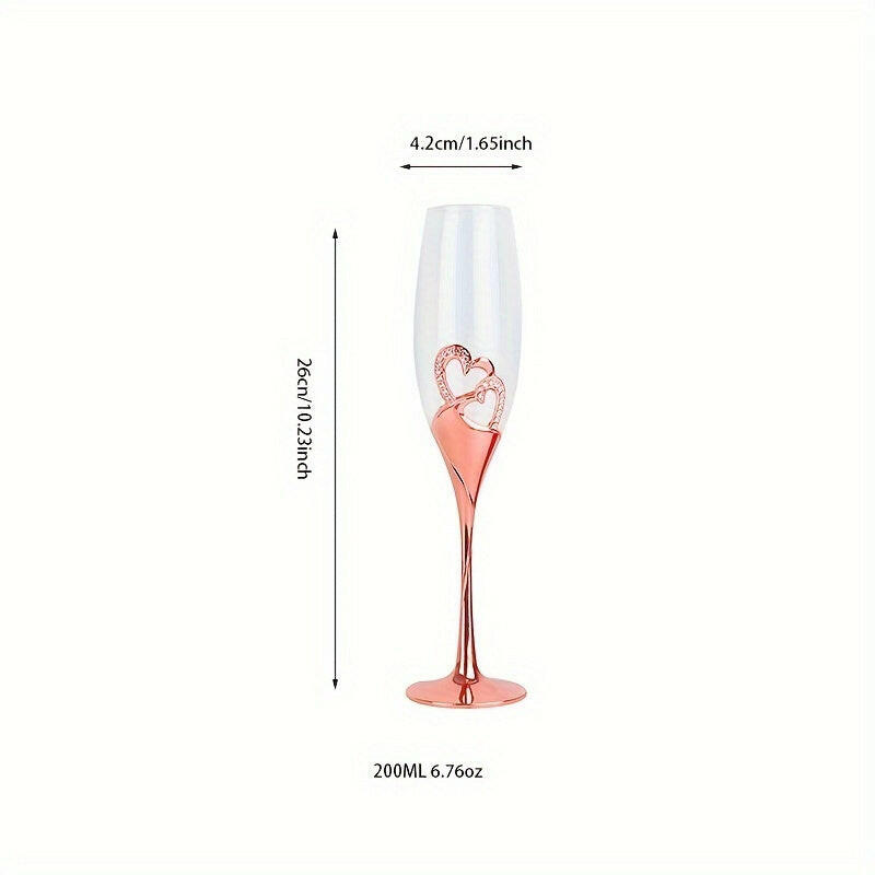 Wedding Champagne Glasses Double Hearts Premium Wine Goblet