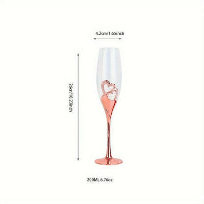 Wedding Champagne Glasses Double Hearts Premium Wine Goblet