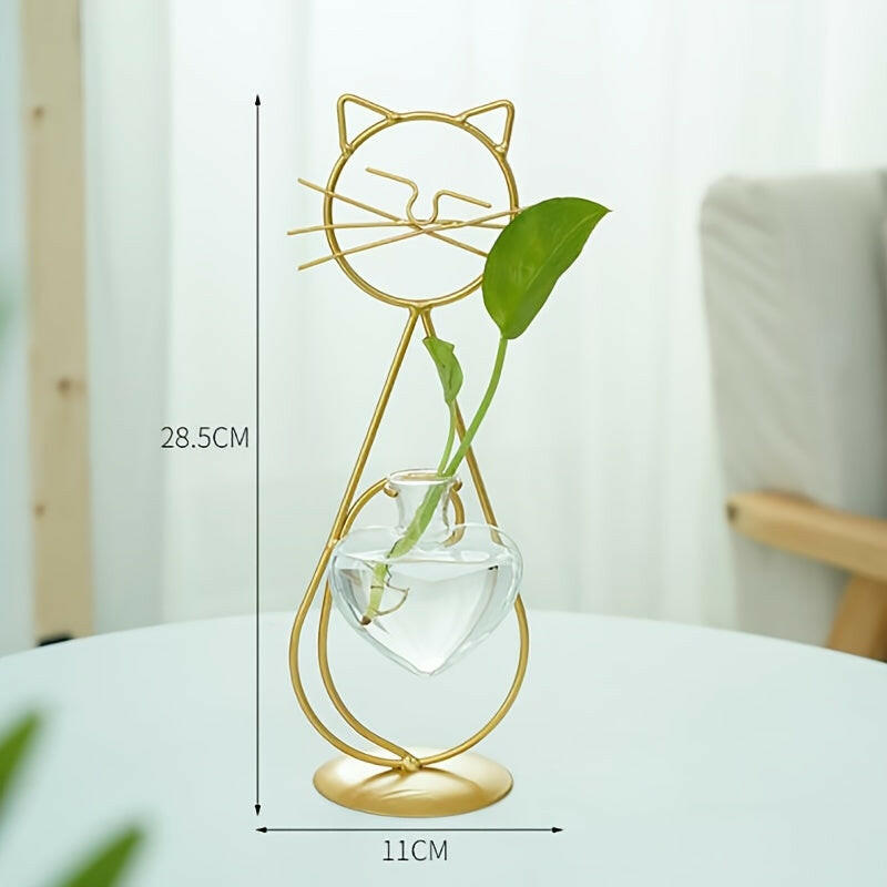 Glass Vase Planter with Cat Metal Stand size