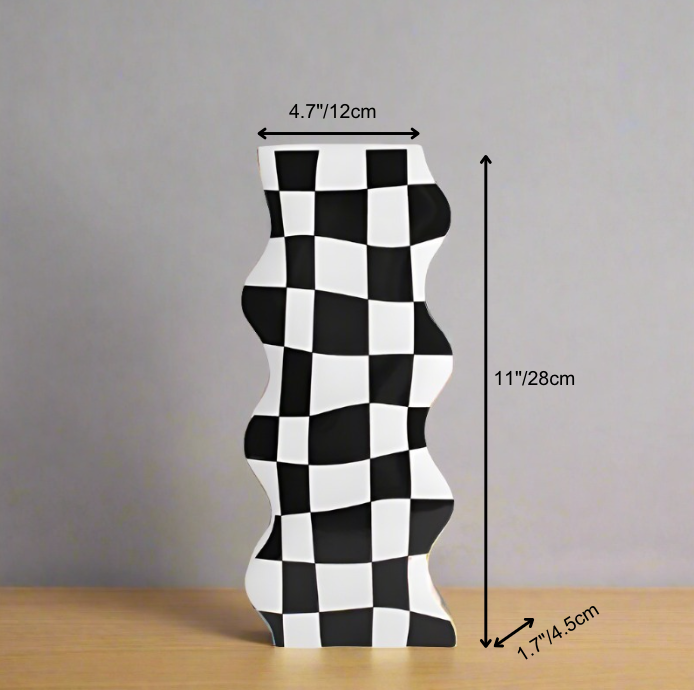 Minimalist Ceramic Vase Black&White Checkerboard Design