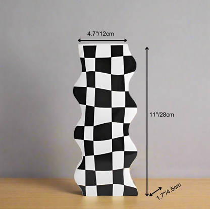 Minimalist Ceramic Vase Black&White Checkerboard Design