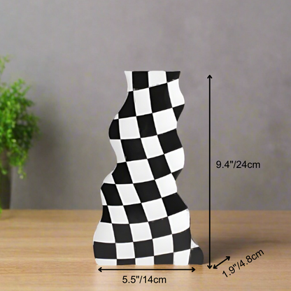 Minimalist Ceramic Vase Black&White Checkerboard Design