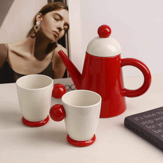 Nordic Vintage Ceramic Tea Pot Set with 2 Tea Cups