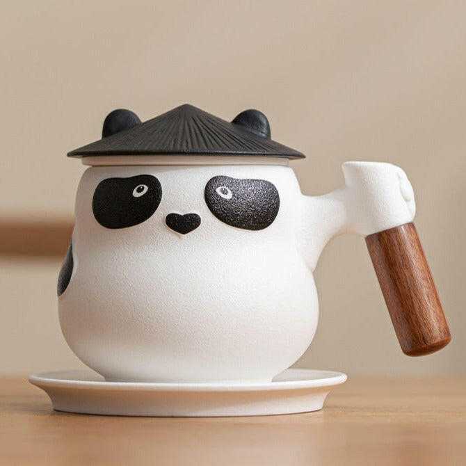 Handmade ceramic coffee mug Kung Fu Panda white