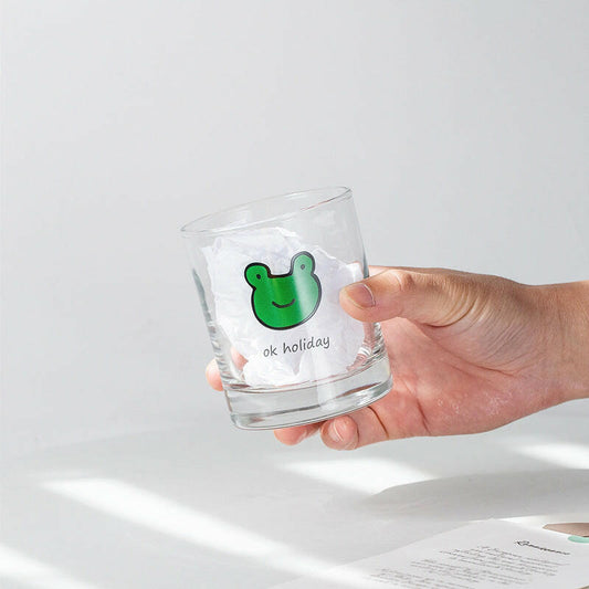 Cute hand painted glass cup with fog characters