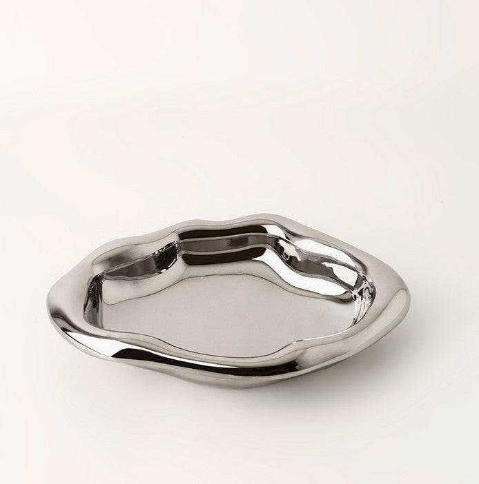 Silver plating irregular ceramic tray - small