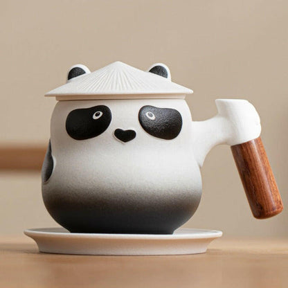 ceramic tea mug KungFu Panda black tummy white hat