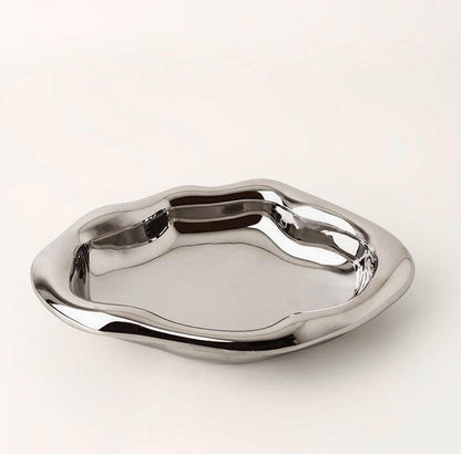 Silver plating irregular ceramic tray - large