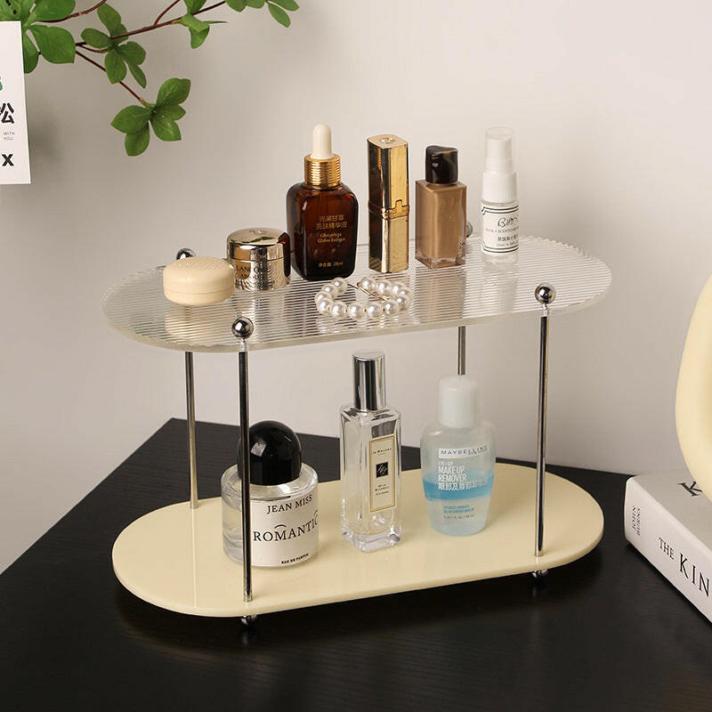 double layers Acrylic Organizer Shelf with lots of cosmetics