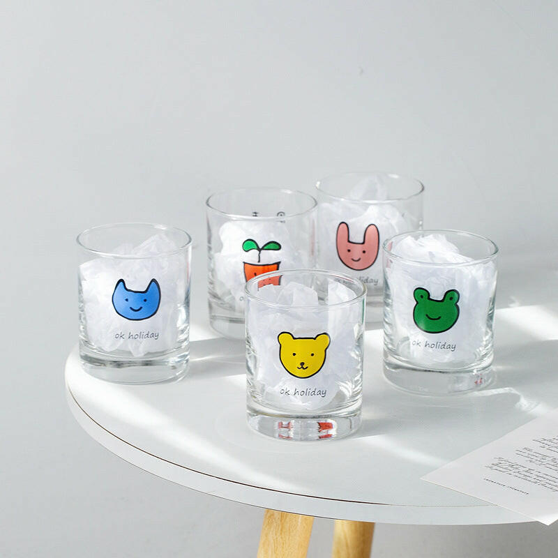 Cute hand painted glass cup with Japanese characters