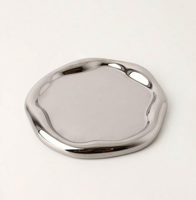 Silver plating round ceramic tray