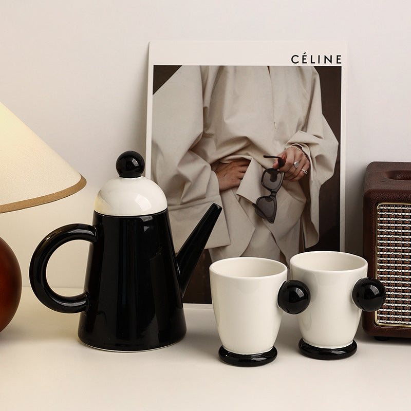 Nordic Vintage black Ceramic Tea Pot Set with 2 Tea Cups