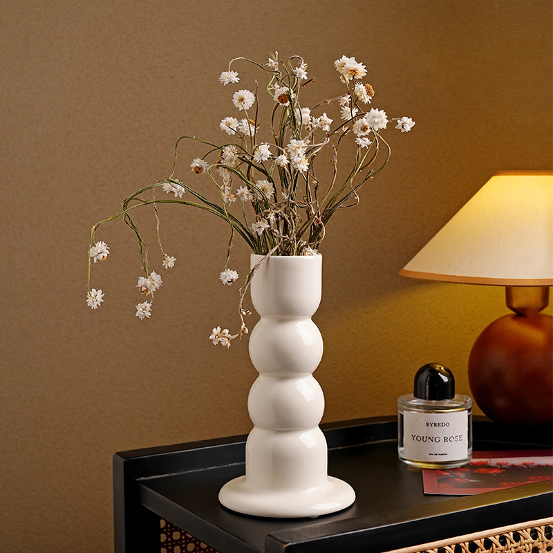 Vintage Minimalist Bubble Tube Ceramic Vase white
