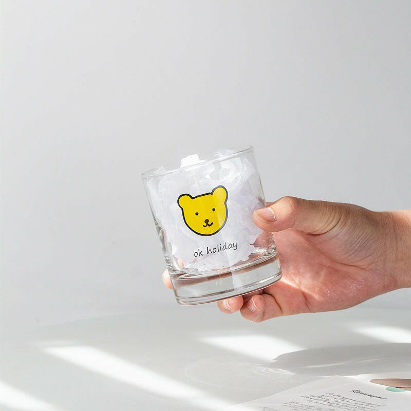 Cute hand painted glass cup with bear characters