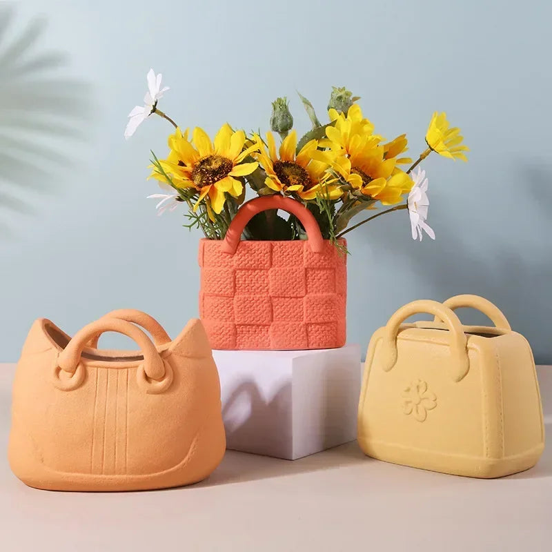 Creative Tote Bag Series Ceramic Flower Vase Decoration