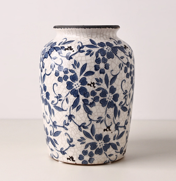 Blue and white porcelain ceramic vase mid size