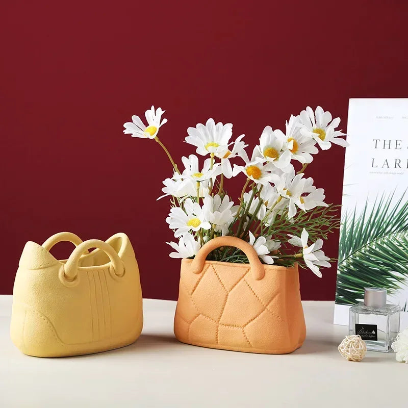 Creative Tote Bag Series Ceramic Flower Vase Decoration