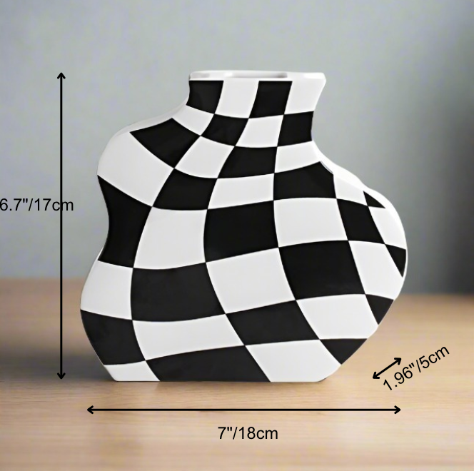 Minimalist Ceramic Vase Black&White Checkerboard Design