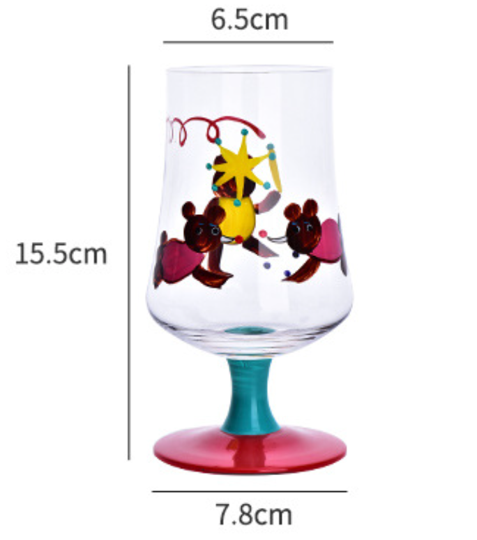 Whimsical hand painted wine glasses goblet