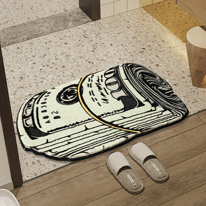 Fun Dollar Bill Roll Design Non-Slip Stain-Resistant Floor Mat